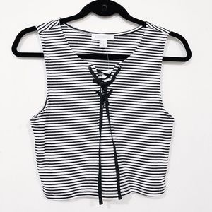 FOREVER 21 Lace Up Crop Top Striped Size Large